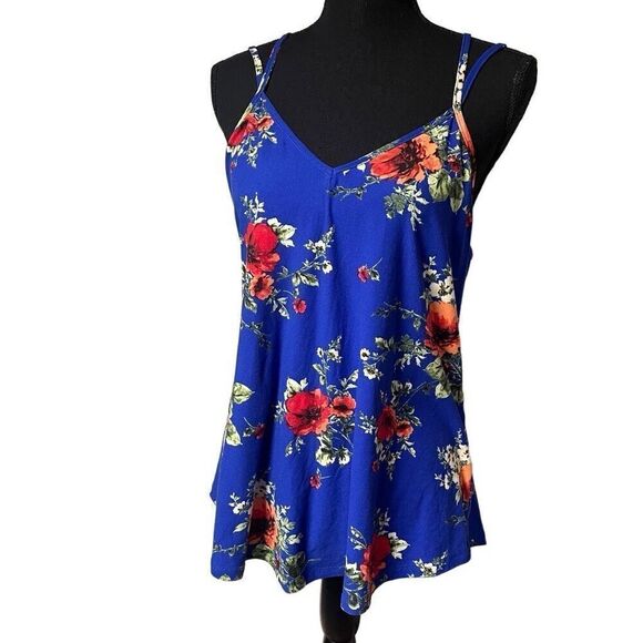 PaperMoon Cobalt Blue Floral Strappy Sleeveless Top - 2X - Picture 1 of 4